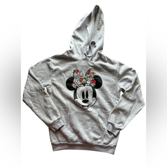 DISNEY Mickey Mouse Hoodie Light Grey Floral Embroidered, Women’s Sz M - Picture 9 of 13